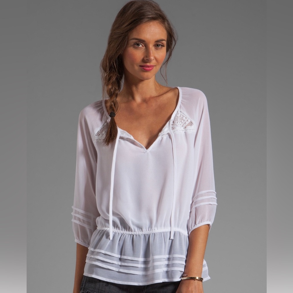 Sanctuary Sheer White Peplum Lace Detail blouse size medium